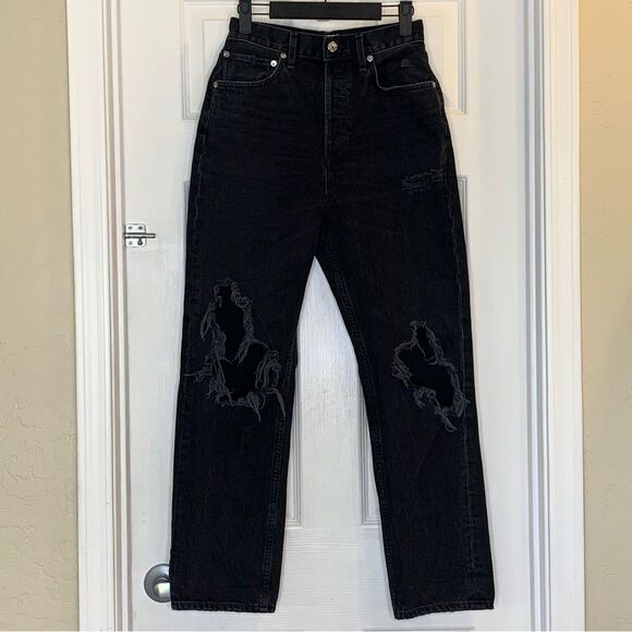 AGOLDE 90s Distressed High-Rise Straight Leg Jeans Black Size 27 - Picture 10 of 11
